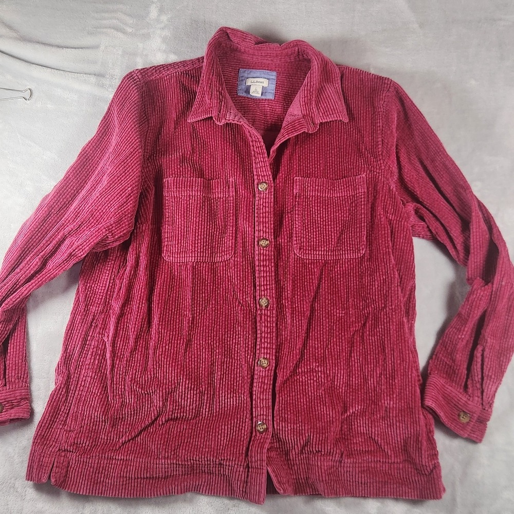 LL Bean Corduroy Shirt Men's L Red Burgundy Shacket Rugged Preppy‎ Outdoorsy